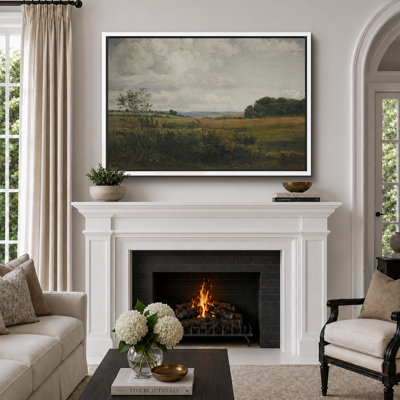 Rustic Countryside "Moody Rural Countryside Landscape Artwork, Pastoral Farmhouse Neutral Wall Pictures, Framed Canvas Giclee Print Wall Art"