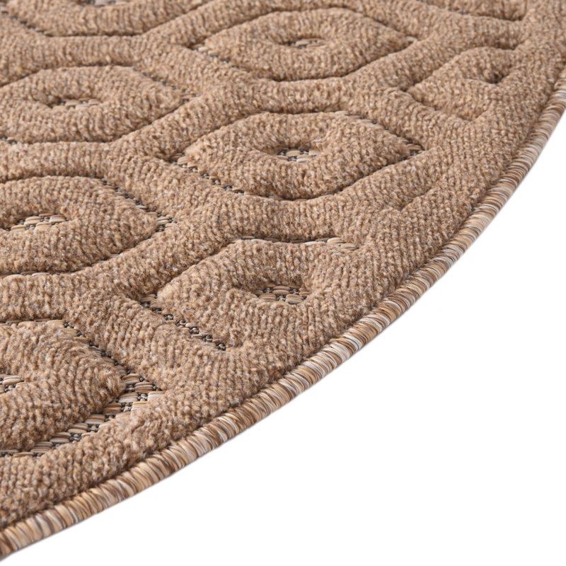 Tapis intérieur / extérieur beige Heberling, Rond 5 pi 3 po