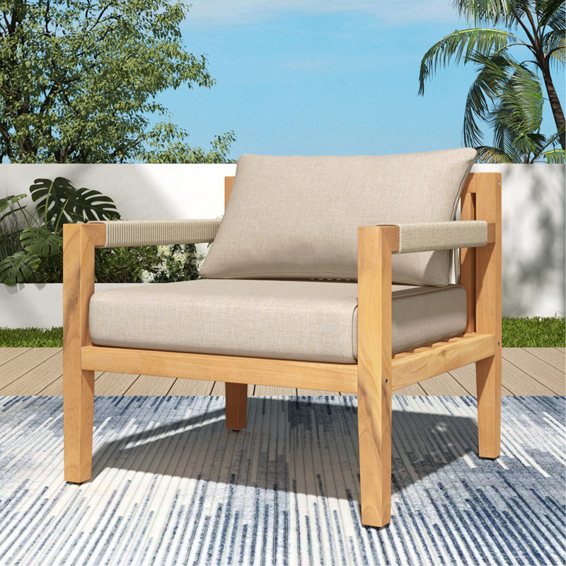Acacia Wood & Beige Rope Outdoor Leisure Chair – Spacious, Comfortable & Versatile For Any Patio, 1