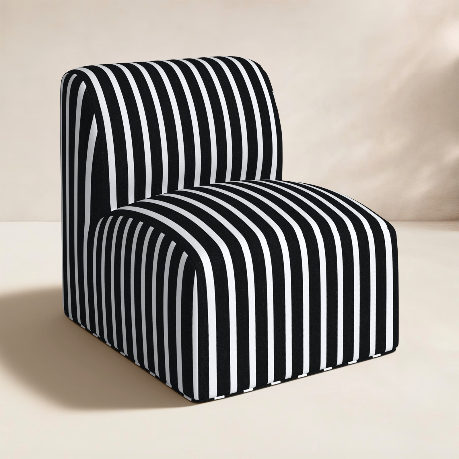 Eliana Outdoor Armless Lounge Chair with Sunbrella Fabric, Shore Classic Black Stripe Sunbrella®