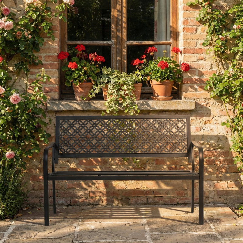 Banc d'extérieur 50 po toutes saisons, banc de jardin pour le parc, cour, pelouse, entrée, Noir