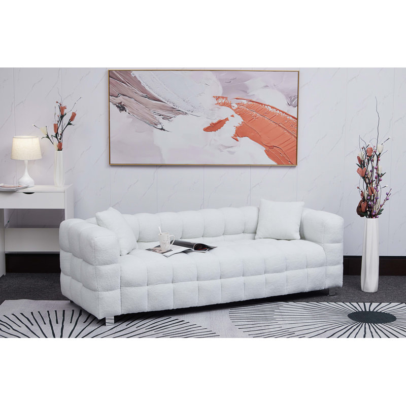 Upholstered Sofa, Beige Polyester Blend, 24" H x 80" W x 30.7" D