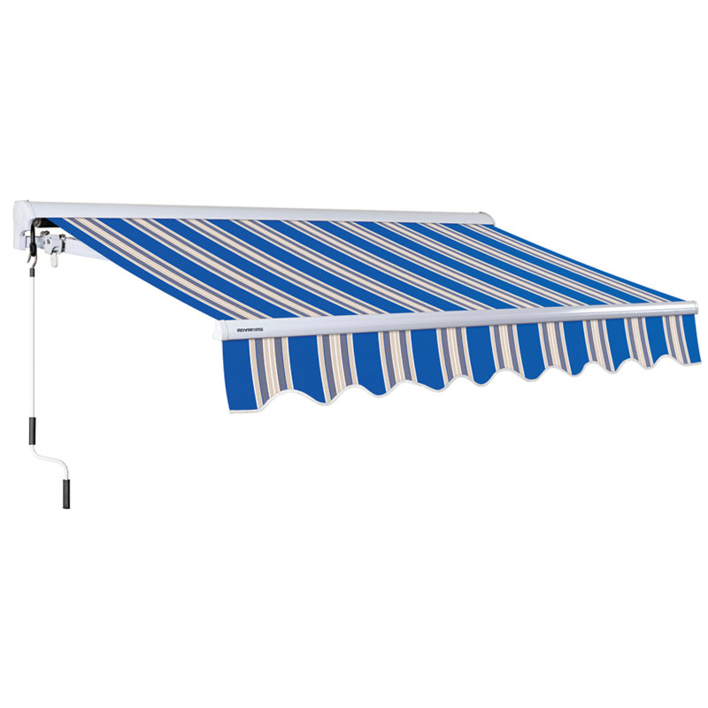 Advaning 12'x10' Manual Patio Retractable Awning, 10.5' H x 11.8' W x 9.10' D, Ocean Blue/Sand Beige Stripes