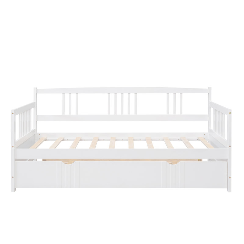 Daybed Wood Bed with Trundle, Twin, White