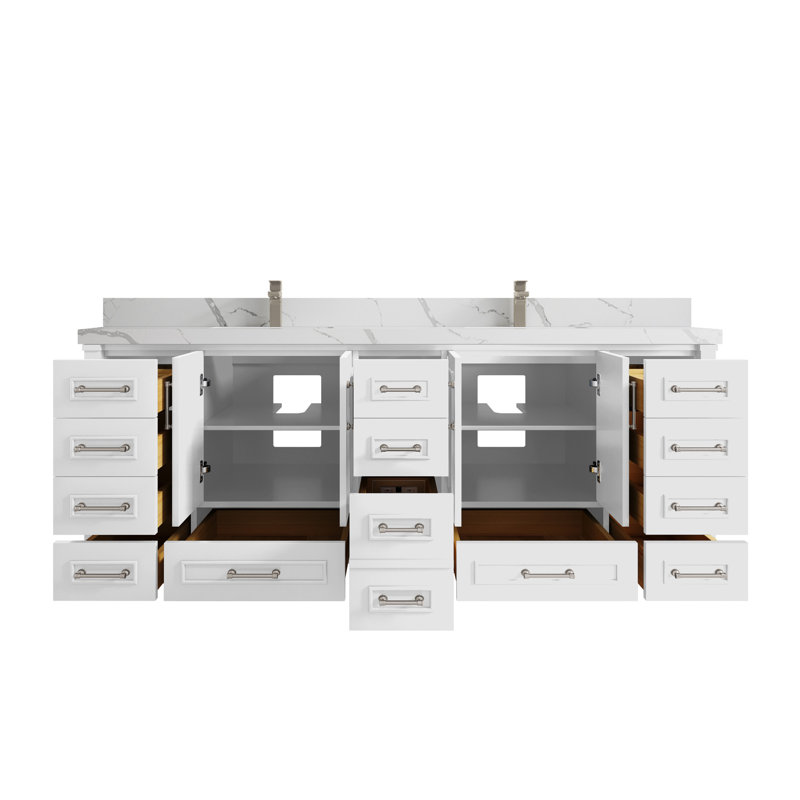 Ensemble de meuble-lavabo double 84 po Aberdeen, Calacatta Laza, Blanc