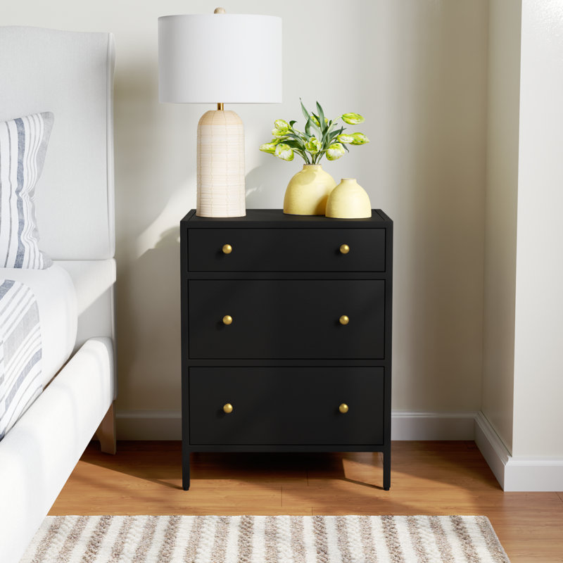 Walee 3 - Drawer Iron 20" Nightstand, Black
