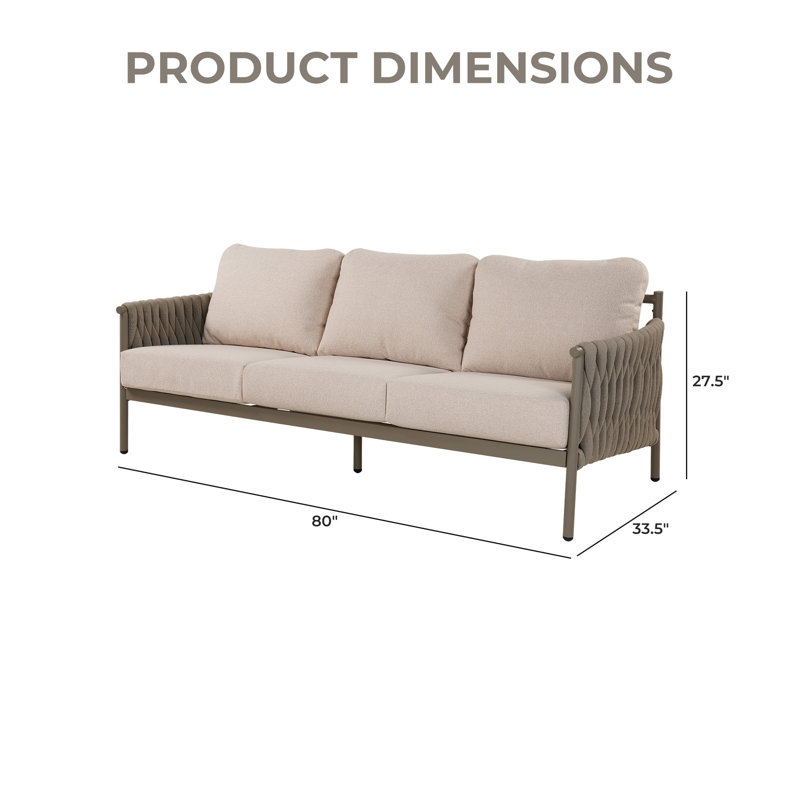 Canapé 3 personnes avec corde géante et coussin épais Arlend Outdoo, Coussin beige / structure grise