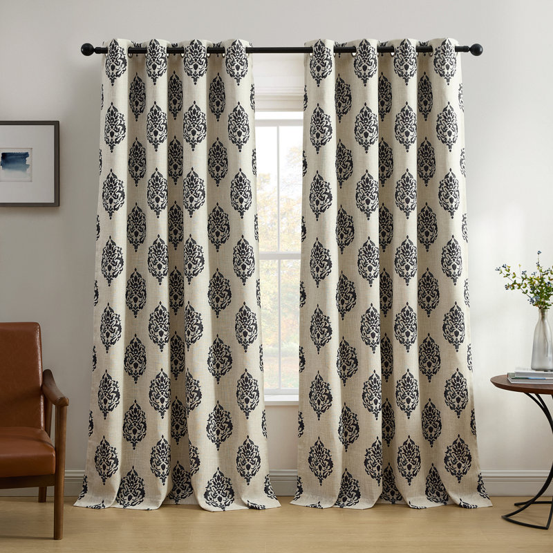 Blanford Medallion Print Room Darkening Thermal Grommet Top Single Curtain Panel, 52" W x 84" L, Black