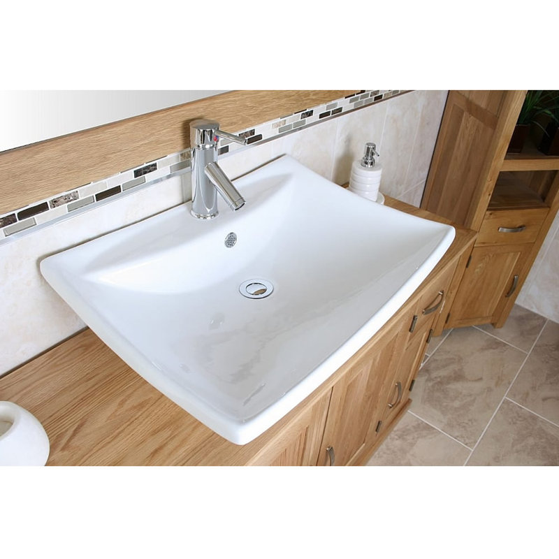 Belfry Bathroom Dareios 600mm L x 450mm W White Ceramic Rectangular Sink with Tap and Overflow
