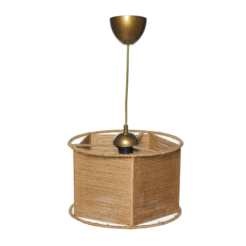 Luminaire suspendu tambour 1 lumière, H 25,6 po x l 11,8 po x P 11,8 po, Beige, Or
