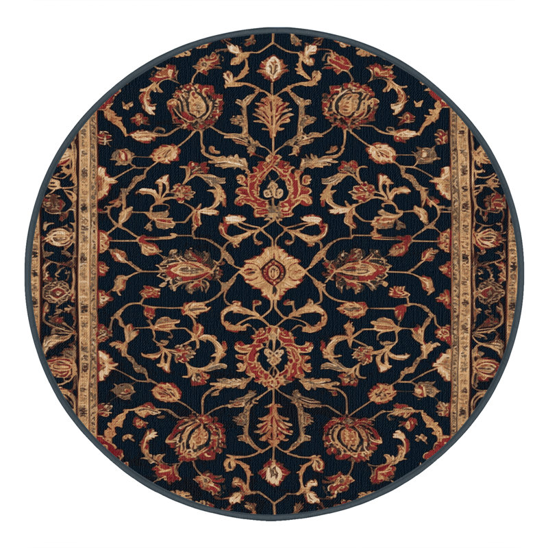 Machine Washable Persian Grey Area Rug, Round 4'