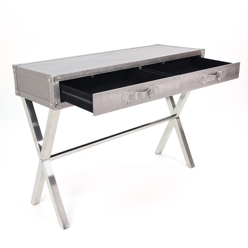 Elegant Silver Faux Lizard Skin Console Table with Stainless Steel Legs