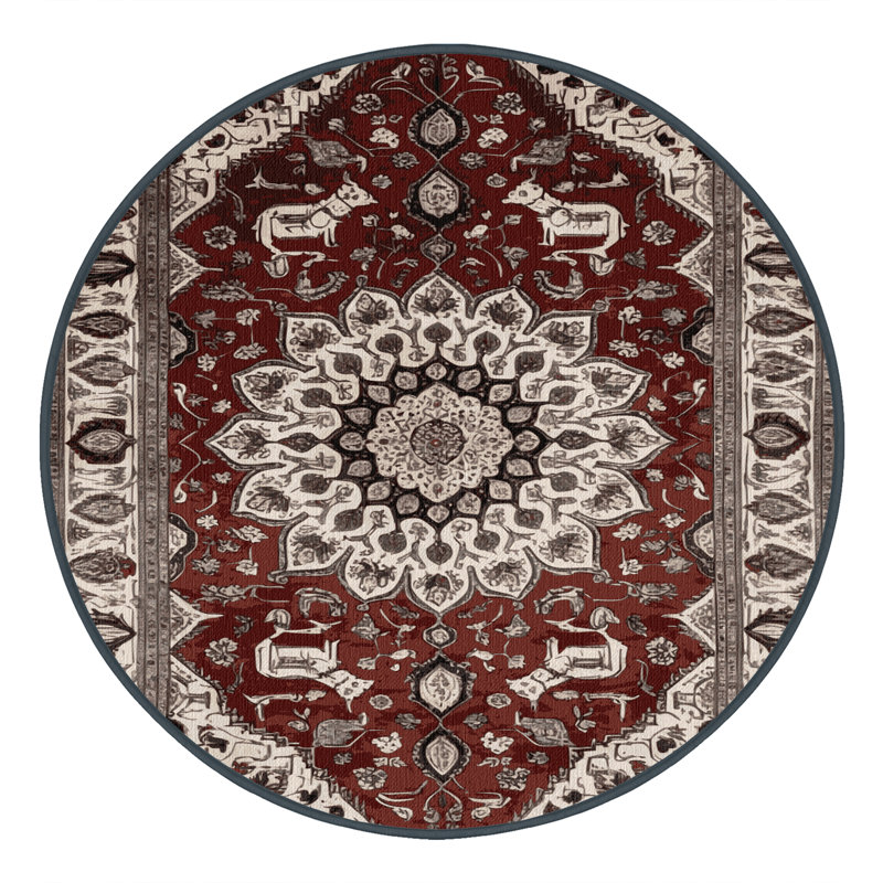 Tapis persan noir lavable à la machine, Rond 7 pi