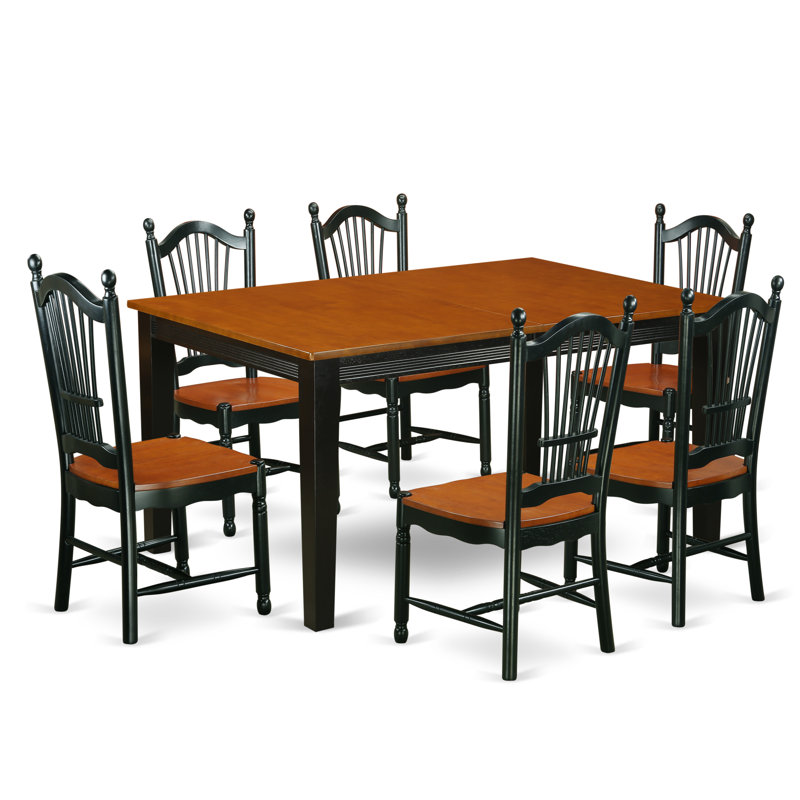 Ensemble de table de salle à manger 7 pièces composé d'une table de cuisine rectangulaire avec rallonge papillon et 6 chaises, noir et cerise