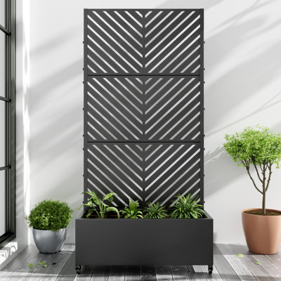 Metal Planter Box with Trellis with Wheels