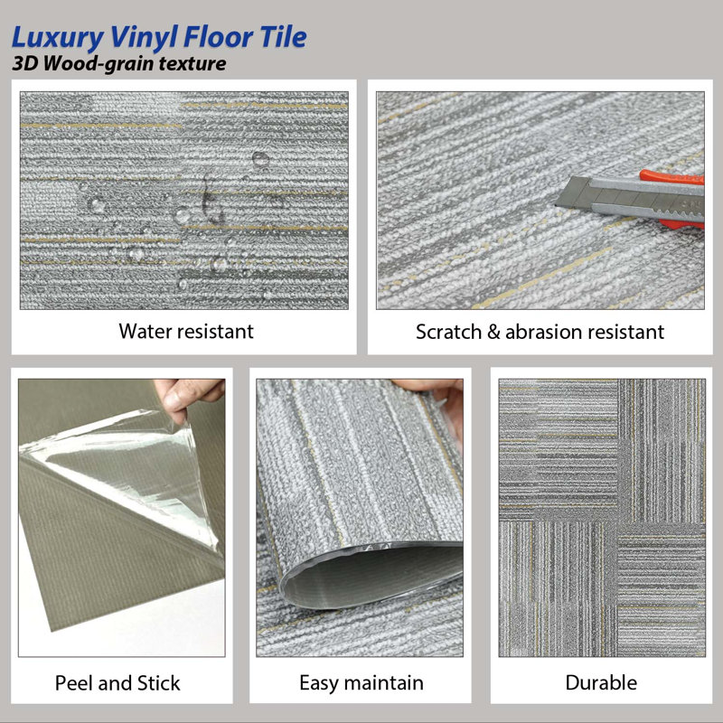 12 in. W x 12 in. L x 1.3 mm Luxury Vinyl Plank Flooring, Water Resistant Peel and Stick Tile Flooring (36 sq.ft./case)
