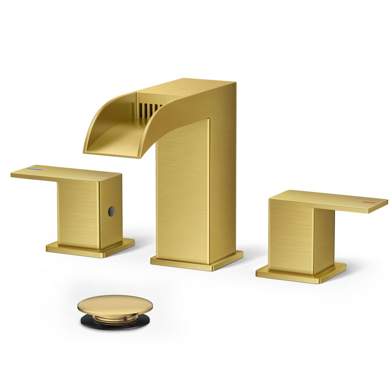 Robinet de salle de bain à 2 poignées avec drain, Or brossé, 1.8