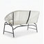 OUTDOOR PATIO WICKER LOVE SEAT, WHITE PE RATTAN & IRON FRAME, SET OF 1