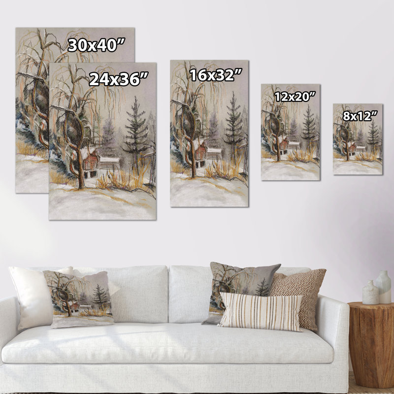 Winter Village Landscape II - peinture, H 20 po x l 12 po x P 1 po, Toile tendue