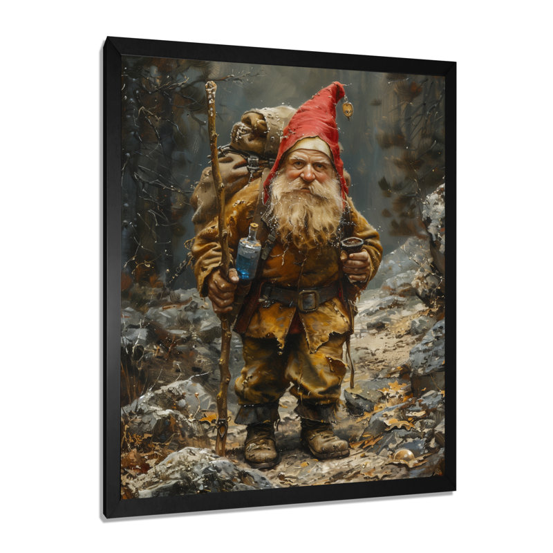 «Red Yellow Autumn Gnome Voyager», impression d'art mural gnome, H 12 po x l 20 po, Cadre pour photo simple noir, bois massif