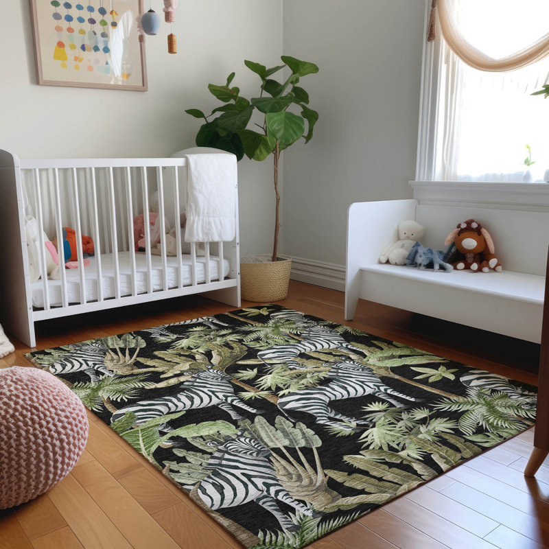 Premium Machine Washable Cerrito AMF208 Midnight Rug, Rectangle 3' x 5'