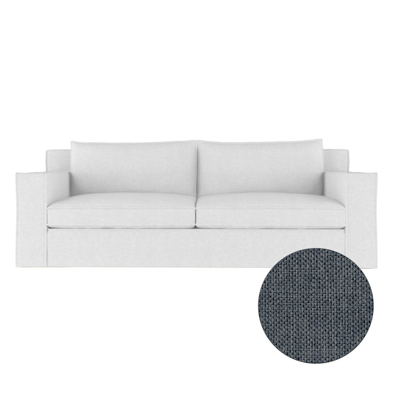 Mulberry Square Track-Arm Sofa with Flange Seam, 33" H x 84" W x 45" D, Pebble Weave Linen Bluebell, Ebony