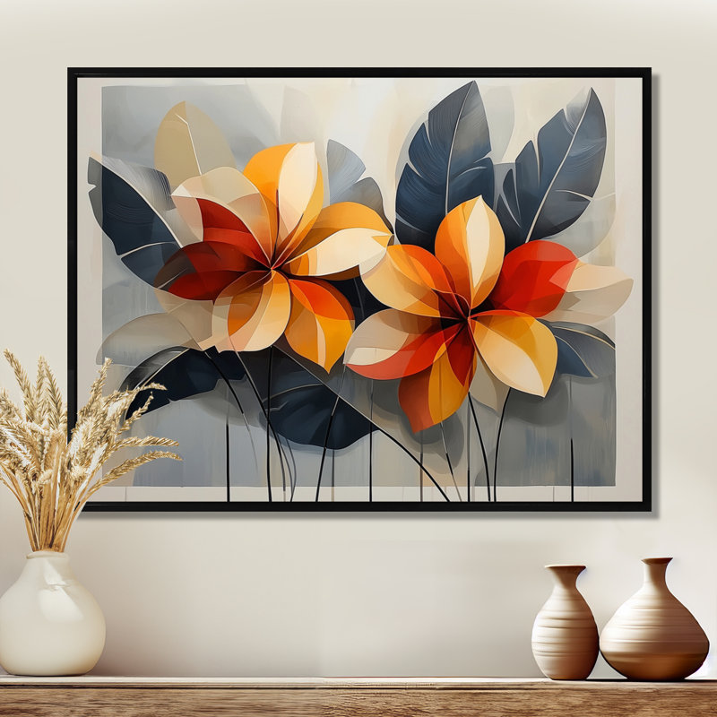 Chuk Summer Hibisuc In A Geometric Symphony I - art mural sur toile hibiscus, H 24 po x l 32 po, Noir