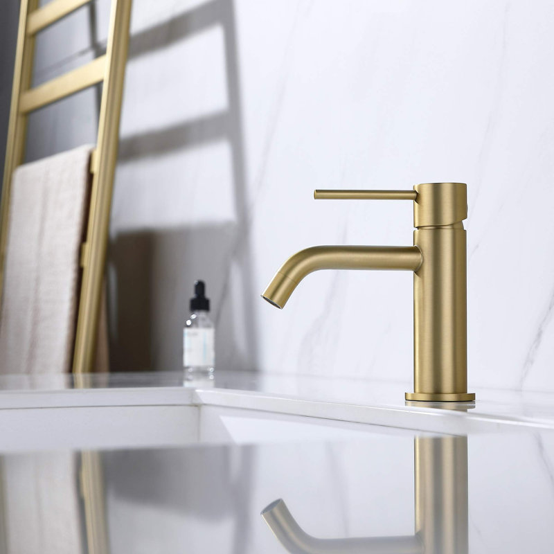 Robinet de salle de bain moderne monotrou avec ensemble de drain, Or