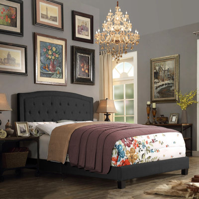 100% Linen Upholstered Tufted Upholstered Bed with Adjustable Height Headboard