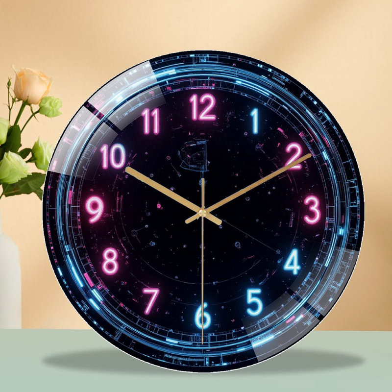 Horloge murale DEL néon pour la décoration intérieure et l'horloge - Horloge murale moderne en verre 12 po