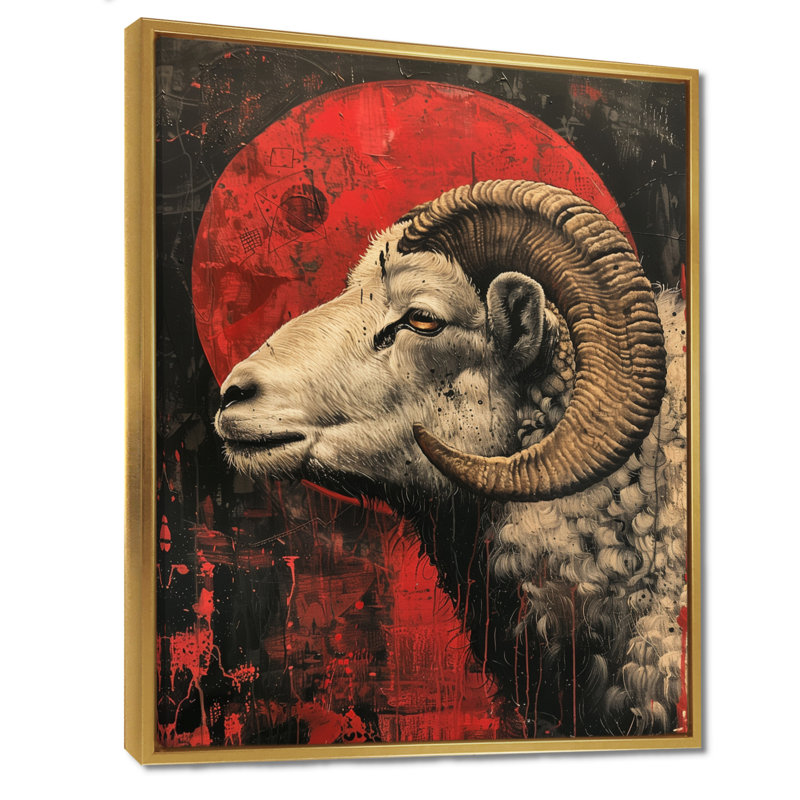 «Grey Red Astrology Rams Resilience Aries - Astronomie Aries», reproduction d'art murale, Cadre doré flottant, bois massif