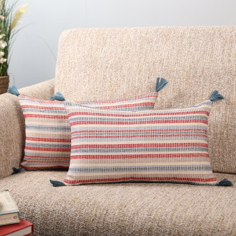 Housse de coussin en jacquard de couleur corail Oksana (ensemble de 2)