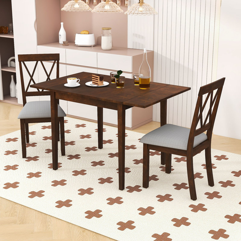 Ensemble de salle à manger extensible peu encombrant - table à abattants pliable avec 2 chaises rembourrées, Brun