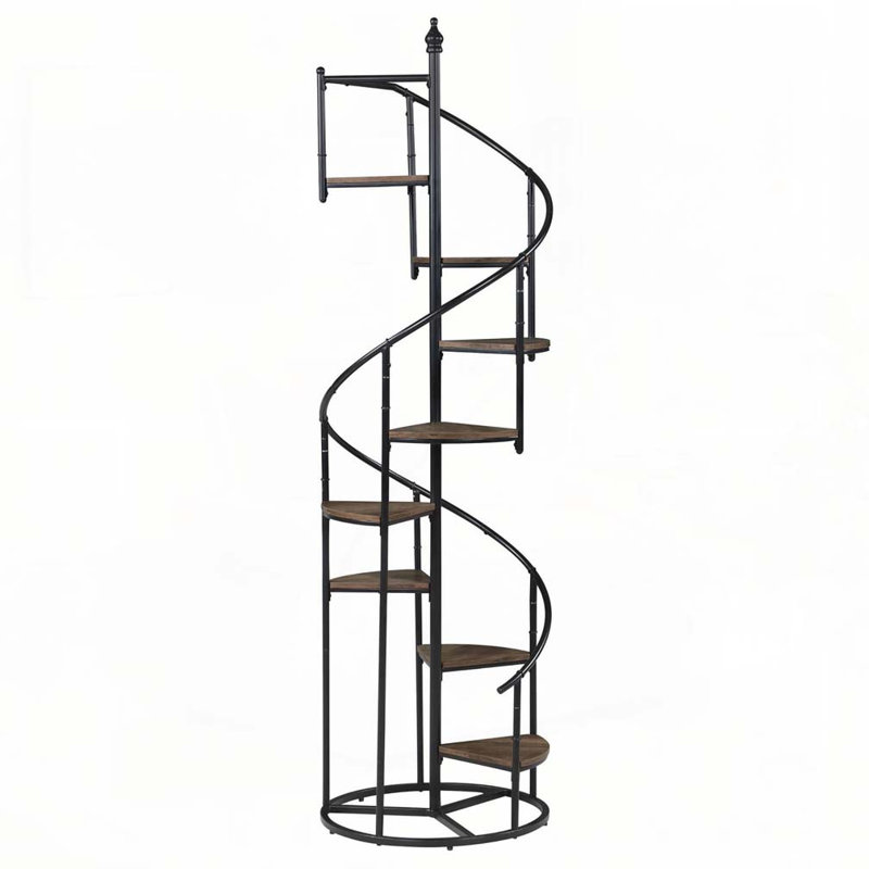 Bibliothèque à escalier rustique à 8 tablettes brun et noir