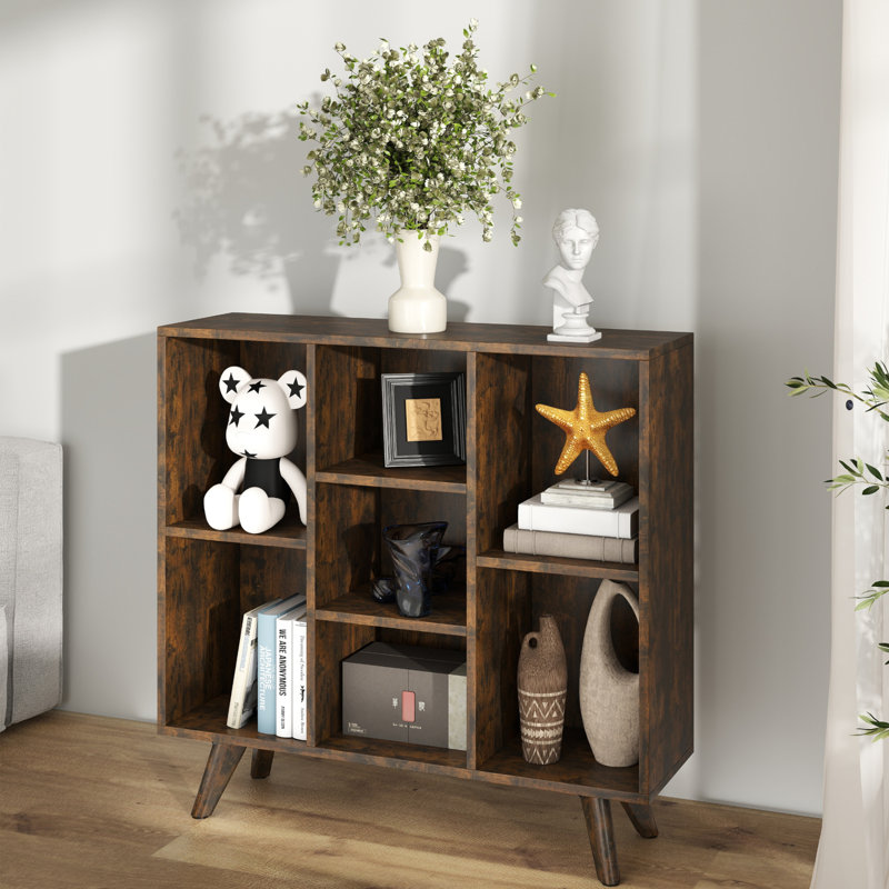 Louise 7 Cubes Storage Bookcase For Living Room, Bedroom, Office, 3 Shelves (30.51"H x 31.89"W x 9.45"D), Rustic Brown