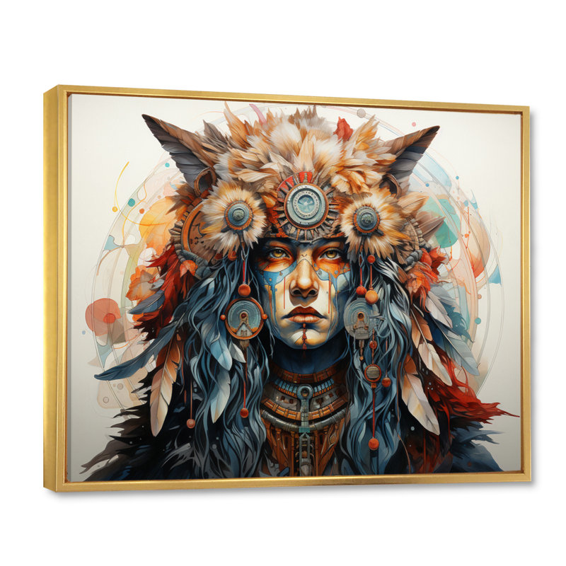 Art amérindien Visions Of Shamans I - Art amérindien, art encadré, 12" H x 20" W, Cadre flottant doré