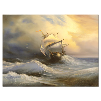 Vessel in Stormy Sea Seascape - Wrapped Canvas Print
