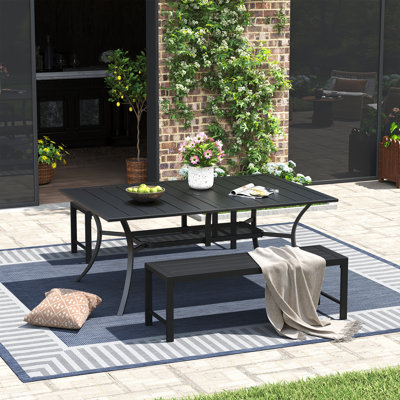Patio Dining Set with Rectangular Dining Table and Benches