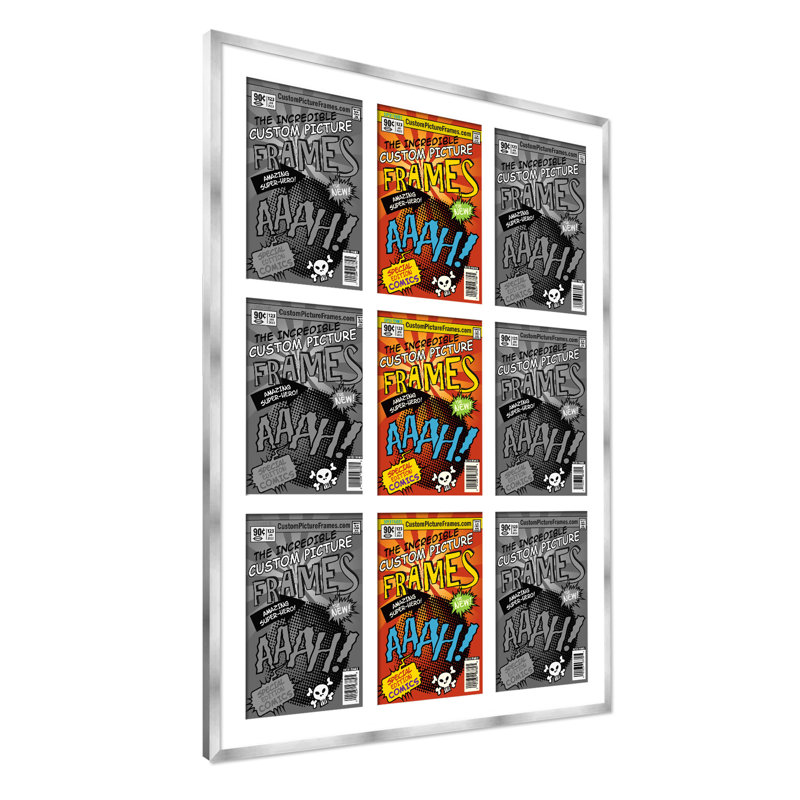 9 tapis de cadre 9 bandes dessinées pour afficher 9 bandes dessinées UV UV, support et matériel de suspension, Argent / blanc