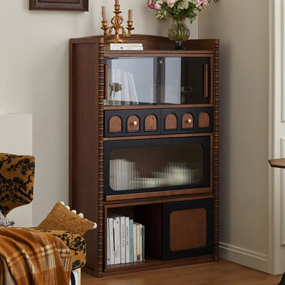 Nut-brown+Black Solid + Manufactured Wood+Glass Sideboard