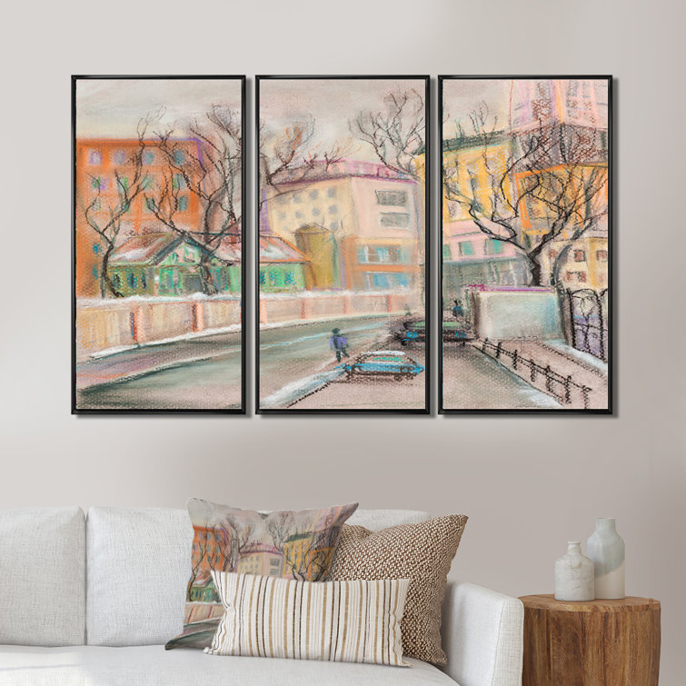 " Lanes In Moscow City " 3 - Pieces Painting Print on Canvas