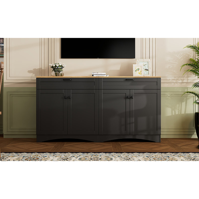 Adolar 70" Tv Stand With Adjustable Shelves & 2 Drawers, Rustic Style Sideboard For Living Room, Bedroom, Black Wood Grain Table Drawers Delicate Curve, Accommodates Tvs, Versatile