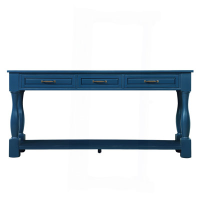Stylish Wooden Console Table With Drawers And Shelf, Perfect For Entryway Or Hallway Decor.