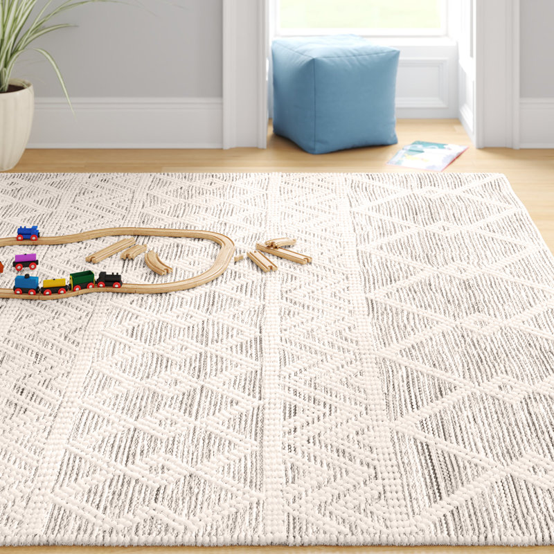 Tapis gris anthracite / crème en laine tissé à plat Latrissa, Rectangle 5 pi x 7 pi 6 po