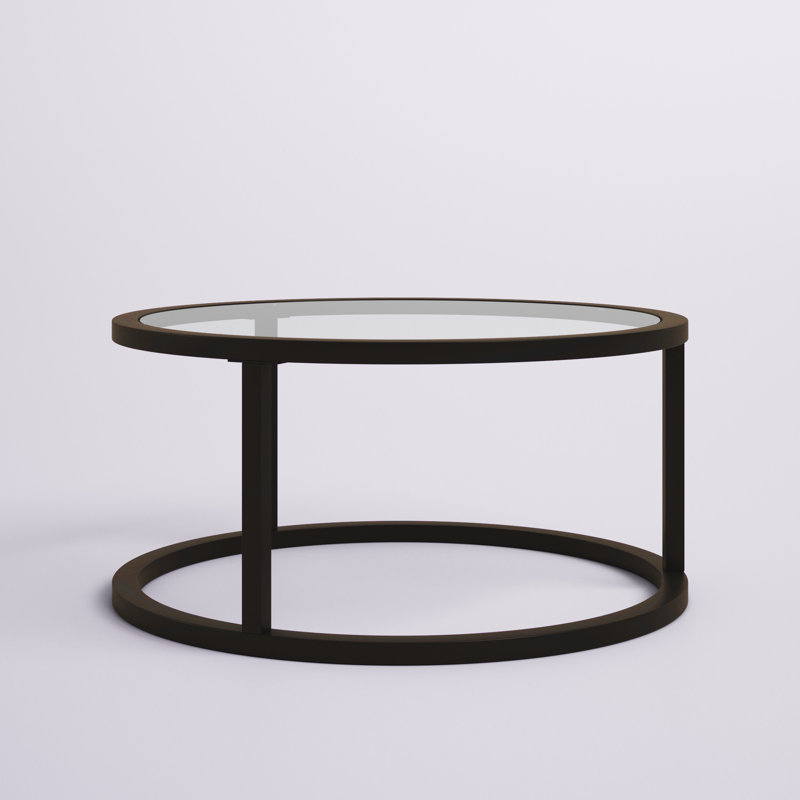 Table basse ronde en acier et verre de 35 po Parker, Bronze noirci