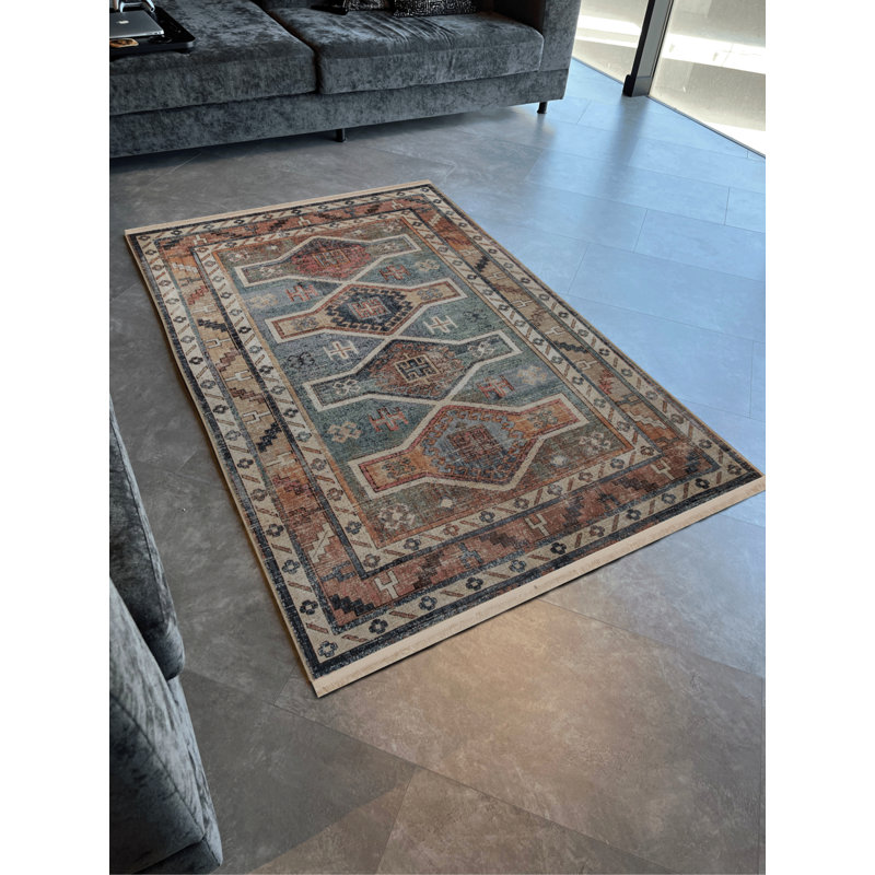 Tapis décoratif multicolore à motif frangé et motif traditionnel traditionnel, Tapis de couloir 2 pi 8 po x 9 pi 11 po
