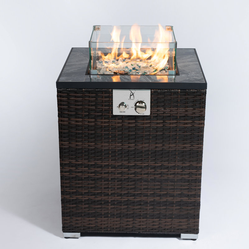 Propane Fire Pit 28Inch - Ceramic Tile Tabletop, Included Rain Cover Table Dark Brown, Cover, Stainless Steel Burner