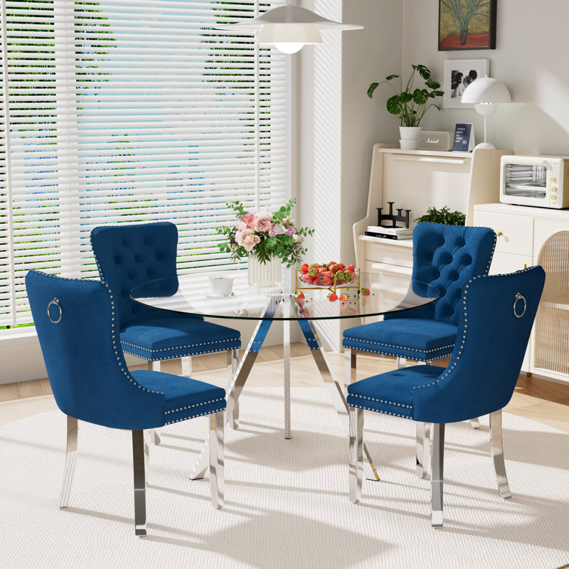 Round Dining Table Set for 4, 30" H x 47" W x 47" D, Blue