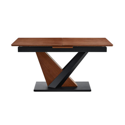 Extendable Rectangular Table For Kitchen & Dining, Tabletop, Metal Cross Legs, Dark Walnut Contemporary Dining Table, Extendable, + Solid Wood Veneer, Scratch-,