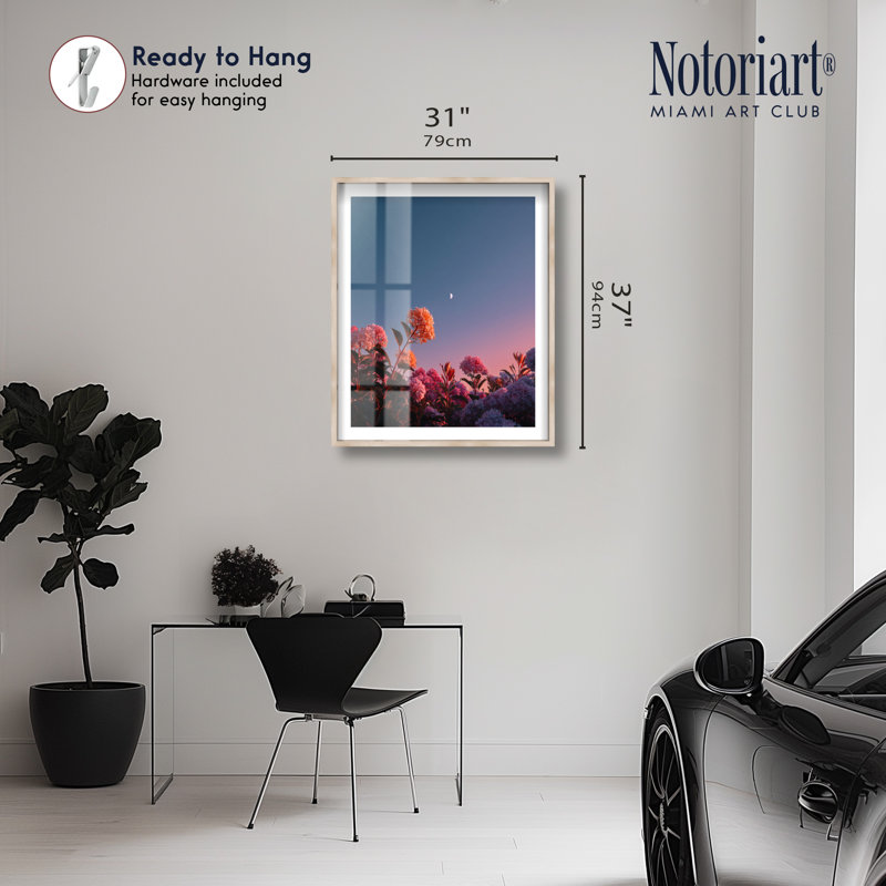 Décoration murale bord de mer Twilight Hydrangeas I Shadowbox Print par Notoriart, structure en chêne naturel, H 37 po x l 31 po